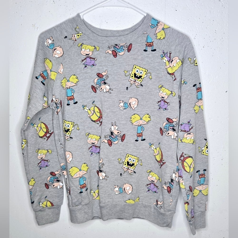 Nickelodeon Gray Sweatshirt with 90s Cartoon Characters